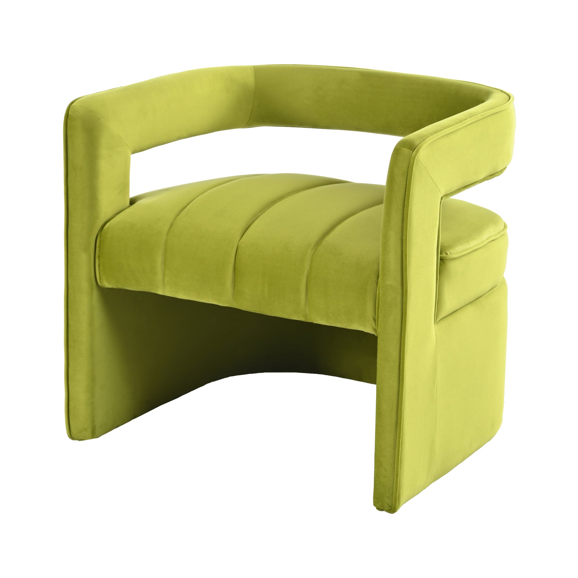 Modern Velvet Accent Chair With Ribbed Detail, Luxury Curved Fully Upholstered Accent Chair, Green No Assembly Needed Green Velvet