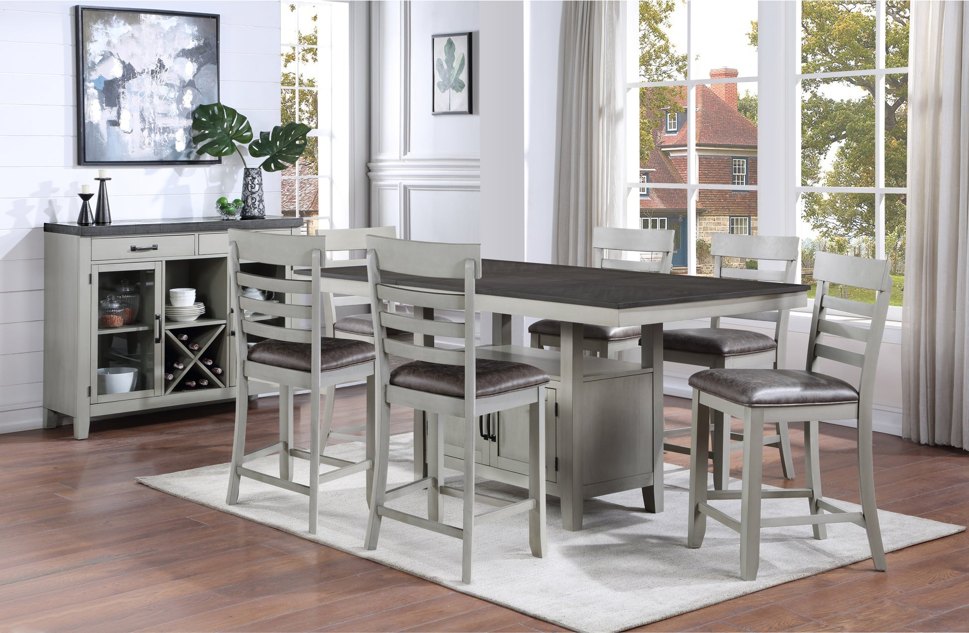 Hyland Counter Chair Set Of 2 Dark Gray Dark Gray Faux Leather