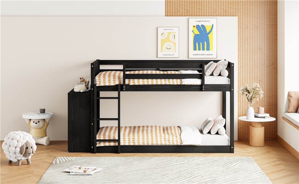 Twin Over Twin Bunk Bed With 4 Drawers And 3 Shelves Espresso Twin Espresso Solid Wood