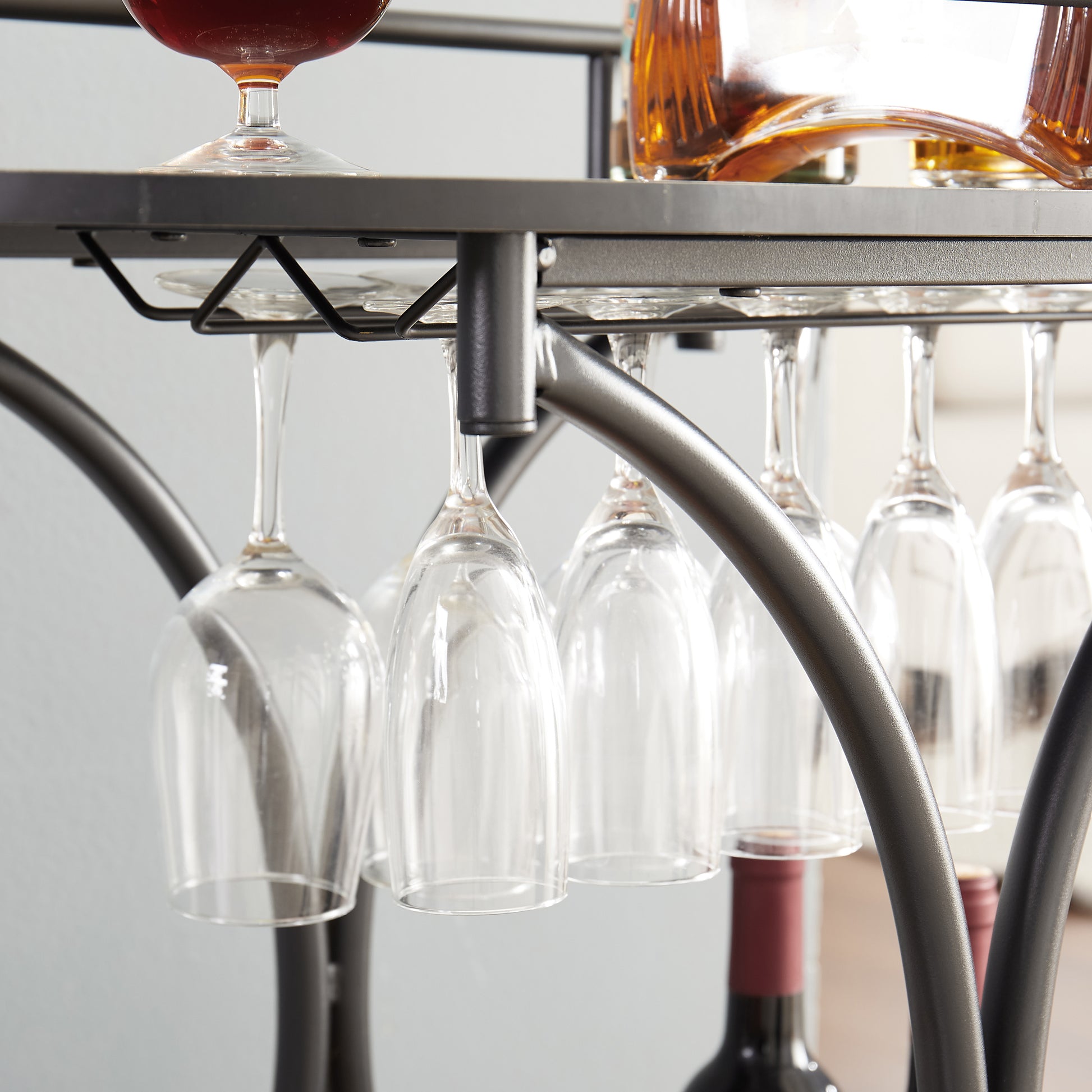 Black 2 Tier Bar Cart, Slide Bar Serving Cart, Retro Style Wine Cart For Kitchen, Beverage Cart With Wine Rack And Glass Holder, Rolling Drink Trolley For Living Room, Dining Room Black Metal Metal & Wood