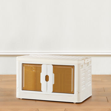 Stackable Plastic Storage Bins With Lids Foldable Storage Boxes With Doors & Wheels, Portable And Lockable Organizer Boxes For Living Room, 37Qt 1 Pack White Plastic