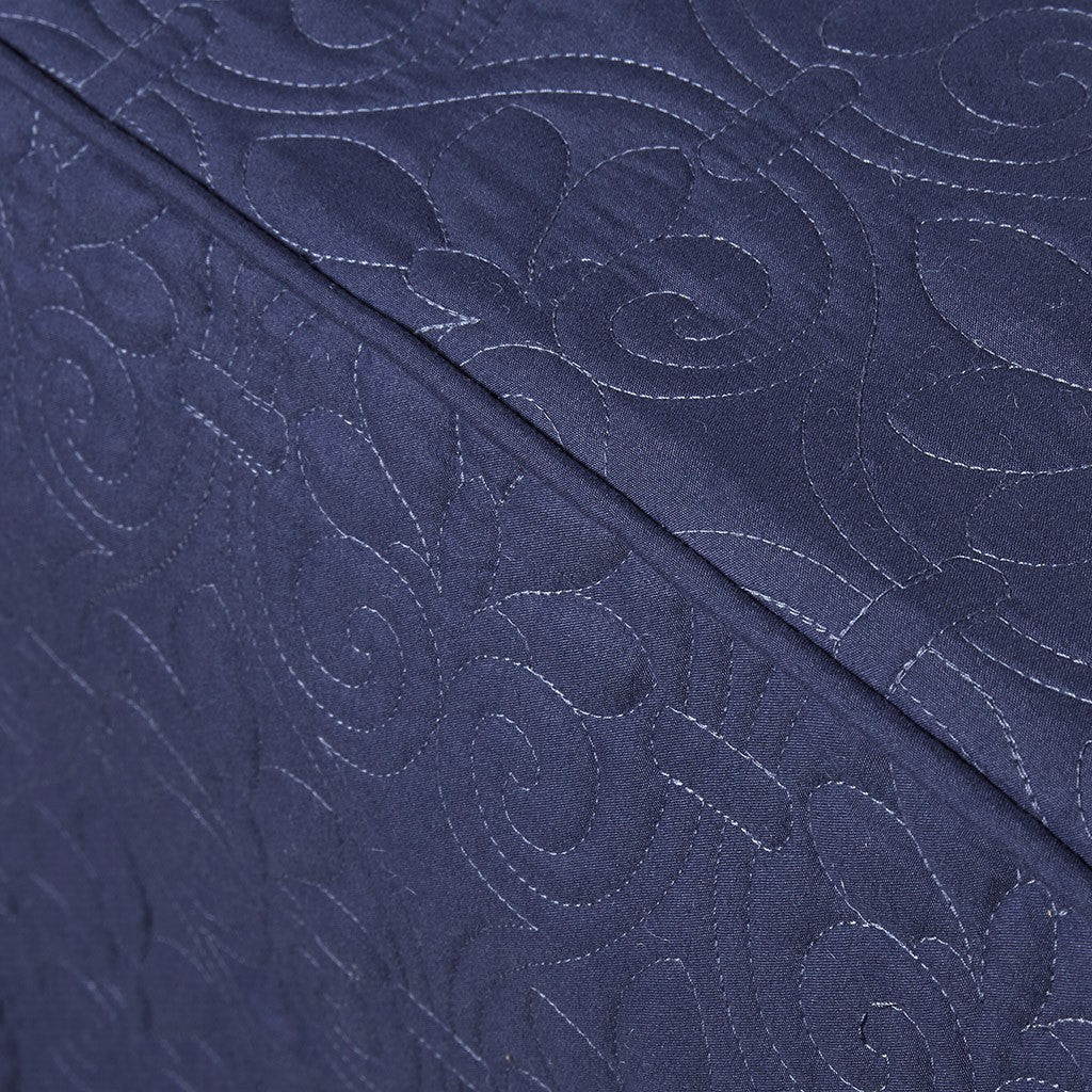 3 Piece Split Corner Pleated Quilted Bedspread Navy King Navy Polyester