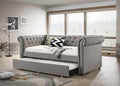 Luxurious 1Pc Modern Aesthetic Beautifully Button Tufted Trim Design Daybed Built In Pull Out Trundle Bed Living Space Guest Room Bedroom Dove Gray Twin Gray Wood Modern Solid Wood