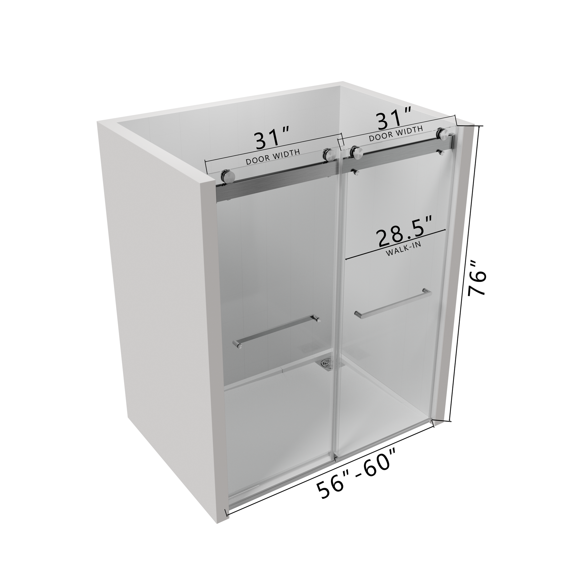 56 To 60 In. W X 76 In. H Double Sliding Frameless Soft Close Shower Door With Premium 3 8 Inch 10Mm Thick Tampered Glass And Easy Cleaning Coating In Brushed Nickel 23D02 60Bn Brushed Nickel