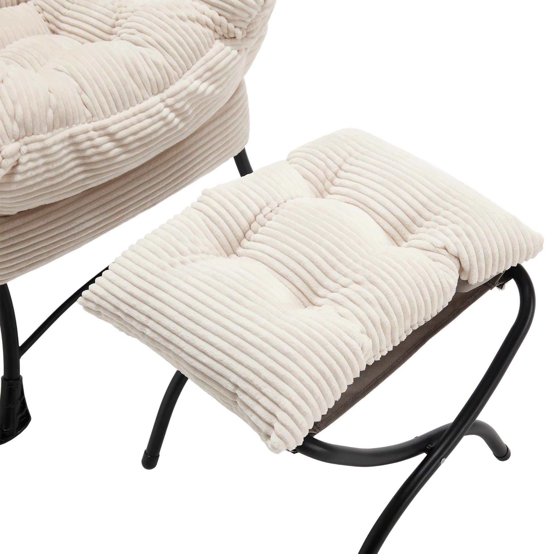 Lazy Chair With Ottoman, Modern Lounge Accent Chair With Armrests And A Side Pocket, Leisure Upholstered Sofa Chair Reading Chair With Footrest For Small Space, Corner Chair White White Cotton Steel