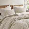 3 Piece Oversized Cotton Matelasse Comforter Set Full Queen Beige Polyester