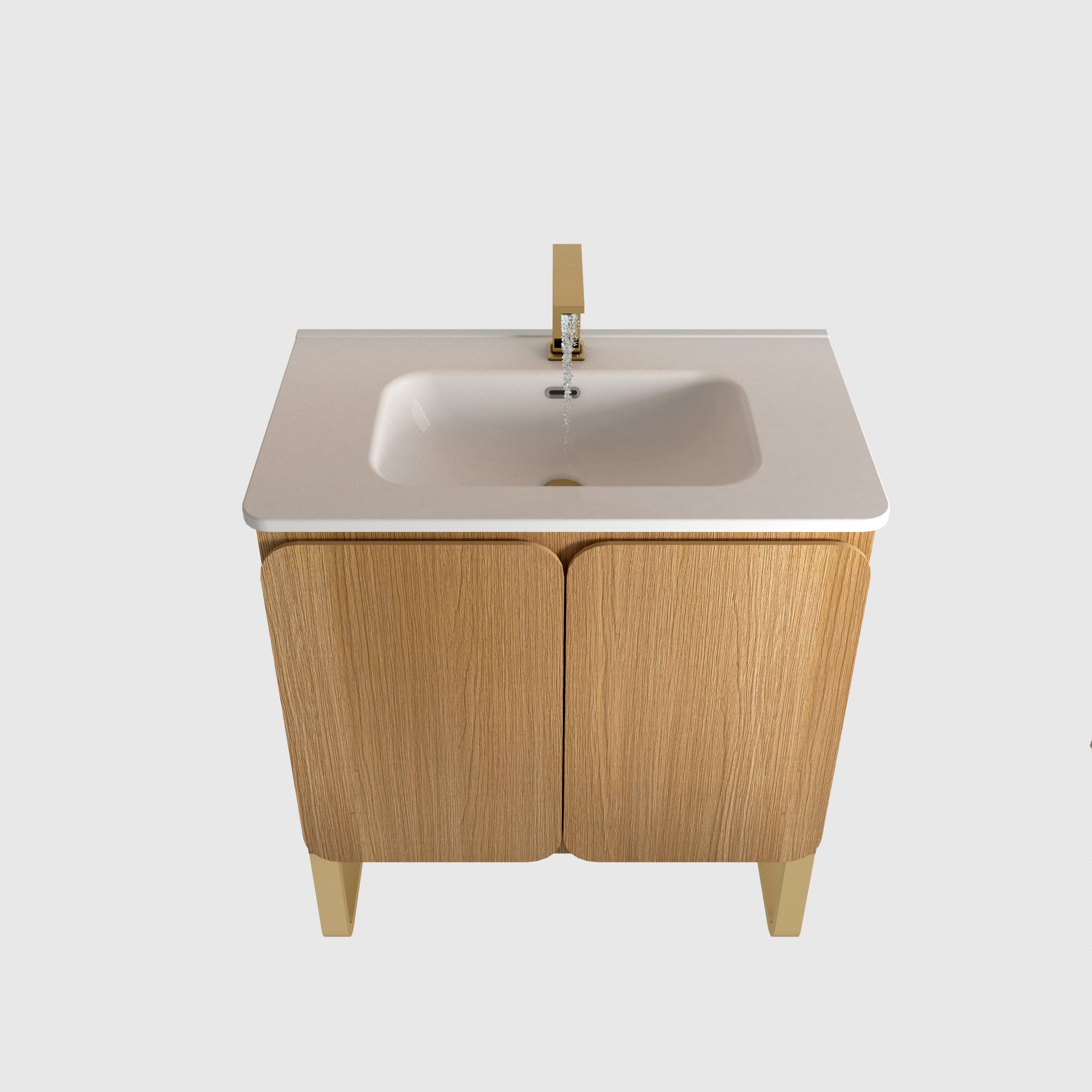 U093 Dalia30F 107 30" Freestanding & Wall Mounted Light Wood Bathroom Vanity With Ceramic Sinklarge Storage Vanity 2 Doors And Metal Support For Modern Bathrooms, Kd Light Oak Bathroom Modern Plywood