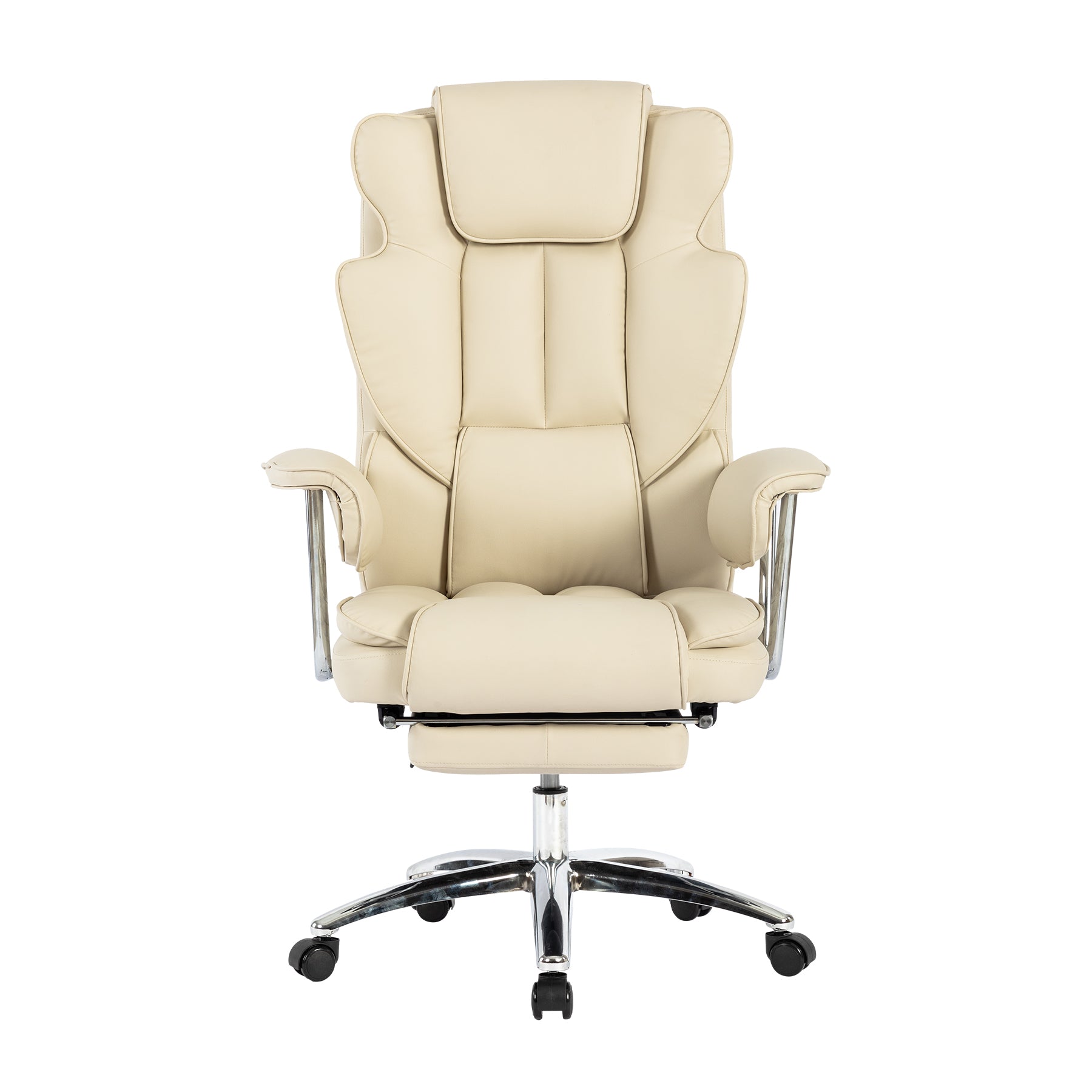 Office Chair, Big And Tall Executive Office Chair With Footrest, Leather Computer Chair, Ergonomic Reclining Chair High Back With Lumbar Support, Large Home Office Chair Beige Beige Pu Leather