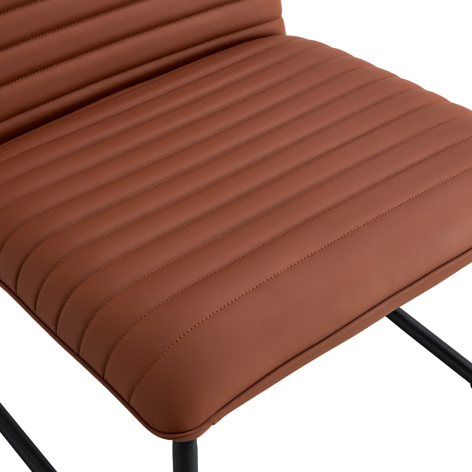 Brown Minimalist Armless Sofa Chair With Pu Backrest And Black Metal Legs, Suitable For Offices, Restaurants, Kitchens, And Bedrooms Brown Metal