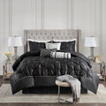 7 Piece Tufted Comforter Set Black King King Black Polyester
