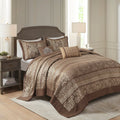 5 Piece Reversible Jacquard Bedspread Set Brown Gold King King Brown Gold Microfiber