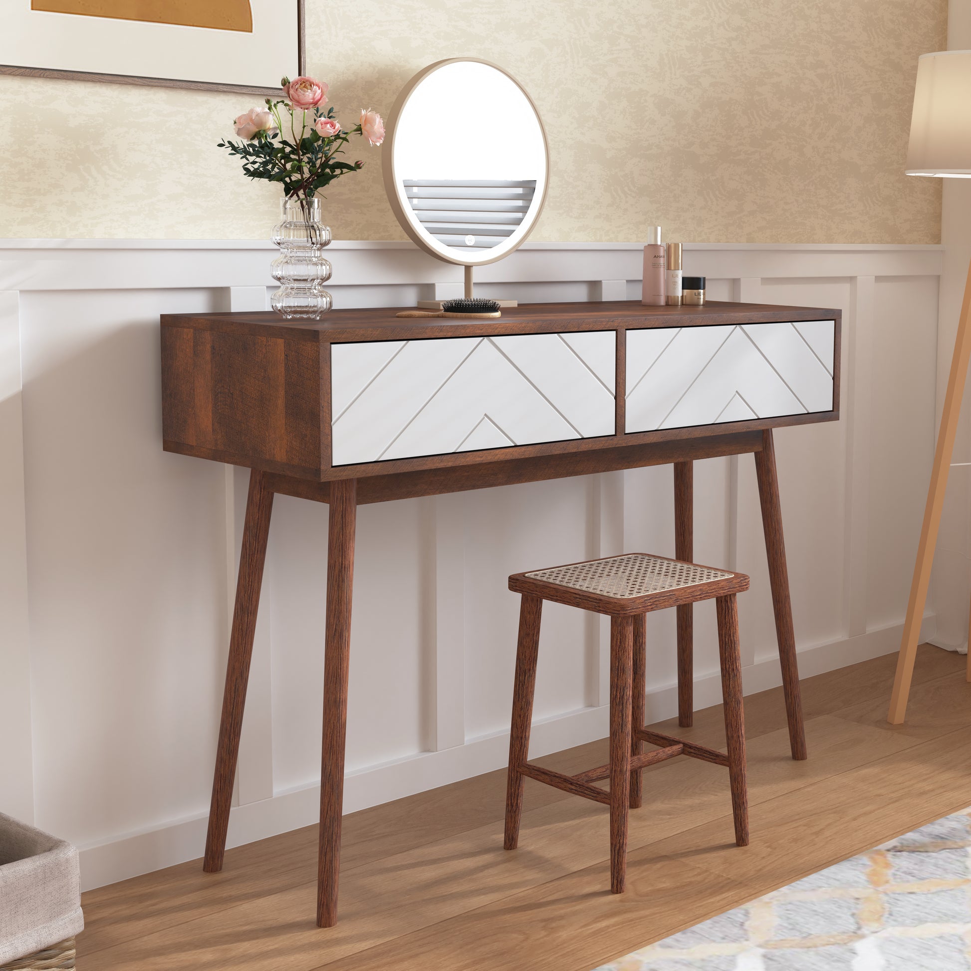 Entryway Table With 2 Carved Panel Drawers, Console Table With Storage Space And Wood Legs,Sofa Table Behind Couch For Hallway, Living Room, Natural Color Natural Particle Board Mdf