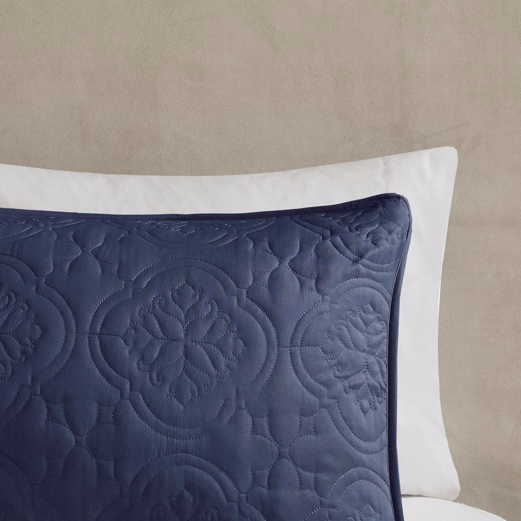 3 Piece Reversible Bedspread Set Navy Full Queen Queen Navy Polyester