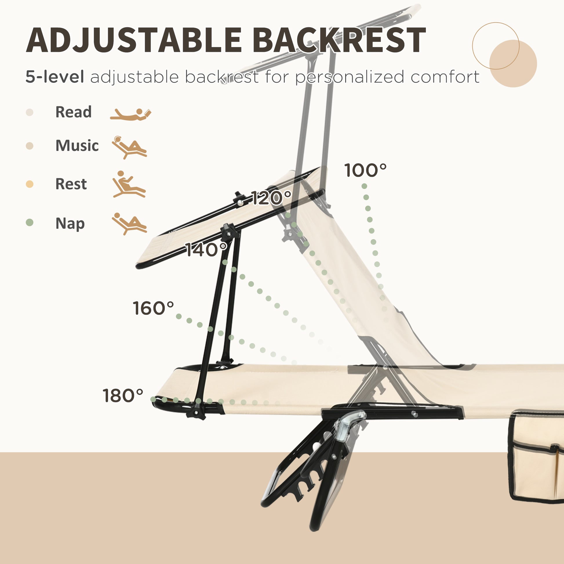 Outsunny Folding Chaise Lounge Pool Chairs, Outdoor Sun Tanning Chairs With Canopy Shade, Reclining Back, Steel Frame And Side Pocket For Beach, Yard, Patio, Tan Brown Steel