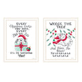 2 Piece Vignette Cat & Dog Christmas Enjoyment White Framed Wall Art For Living Room, Bedroom Wall Art Print For Home Decor By Deb Strain Multi Wood Paper
