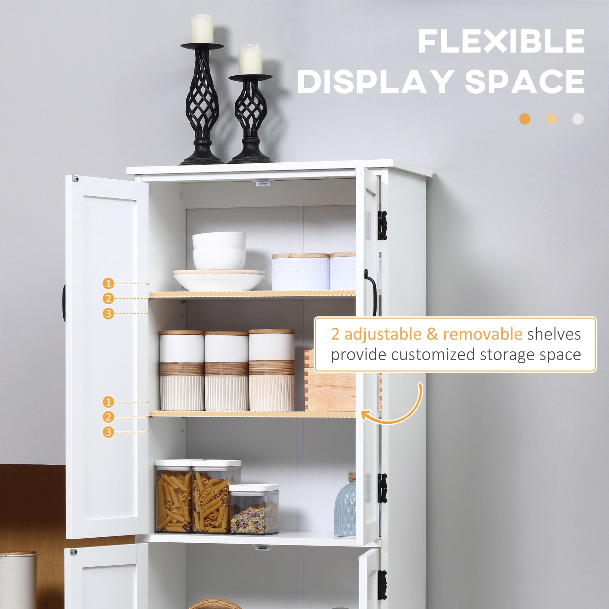 Homcom 48.5" Farmhouse Kitchen Pantry, Floor Storage Cabinet, Cupboard Organizer, White White Mdf