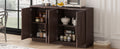 Vintage Distressed 4 Door Sideboard With Adjustable Shelves And Geometric Pattern For Dining Room, Kitchen And Living Room Espresso Espresso Solid Wood Mdf