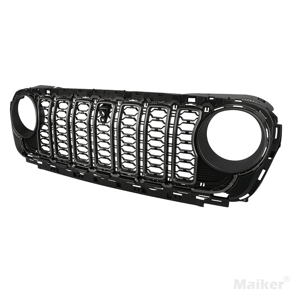 Front Mesh Grille Grid Grill For 2018 2024 Jeep Wrangler Rubicon Sahara Sport Jl Jt Grill With Camera Hole Black Plastic Black Abs