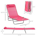 Outsunny 2 Piece Folding Chaise Lounge Chairs, Pool Sun Tanning Chairs, Outdoor Lounge Chairs With 6 Position Reclining Back,Mesh Seat, Headrest For Beach, Yard, Patio, Pink Pink Steel