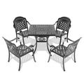 Cushions In Random Colors 5 Piece Set Of Cast Aluminum Patio Furniture With Cushions Yes Dining Set Black Seats 4 Rust Resistant Frame Water Resistant Cushion Garden & Outdoor Complete Patio Sets Aluminium