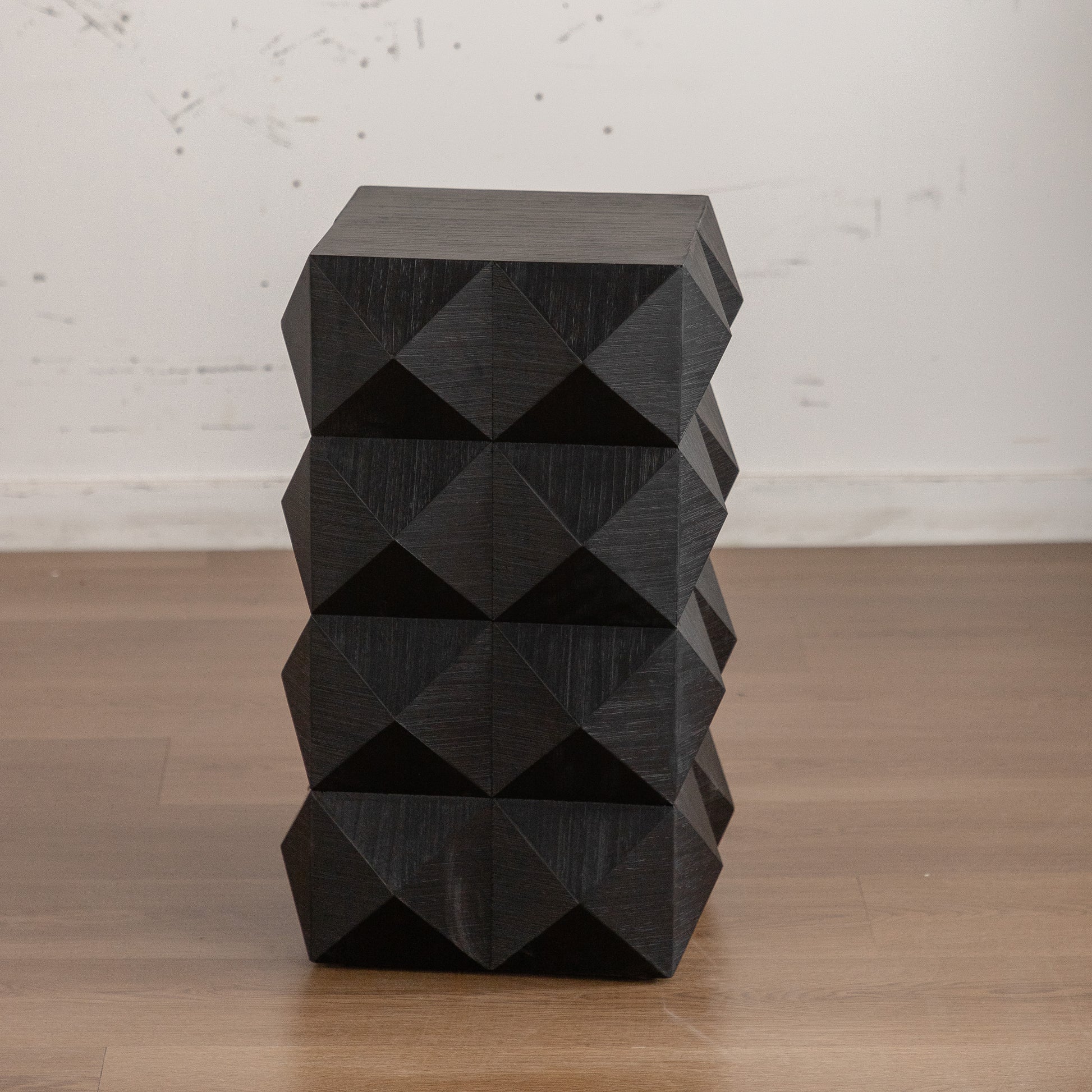 23.62"Height Three Dimensional Embossed Pattern Design Retro Side Table Retro Furniture Black Black Fir Mdf