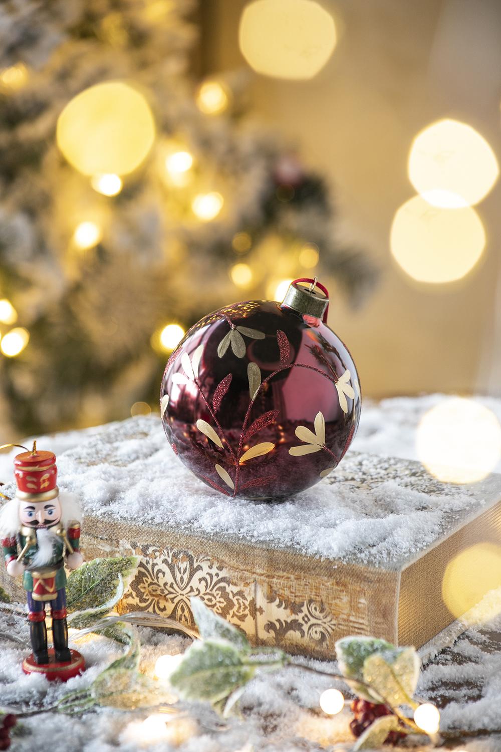 D4.7" Christmas Ball Ornaments, Glass Decorative Hanging Ball Christmas Tree Ornaments For Holiday Party Decorations, Set Of 4 Red Glass