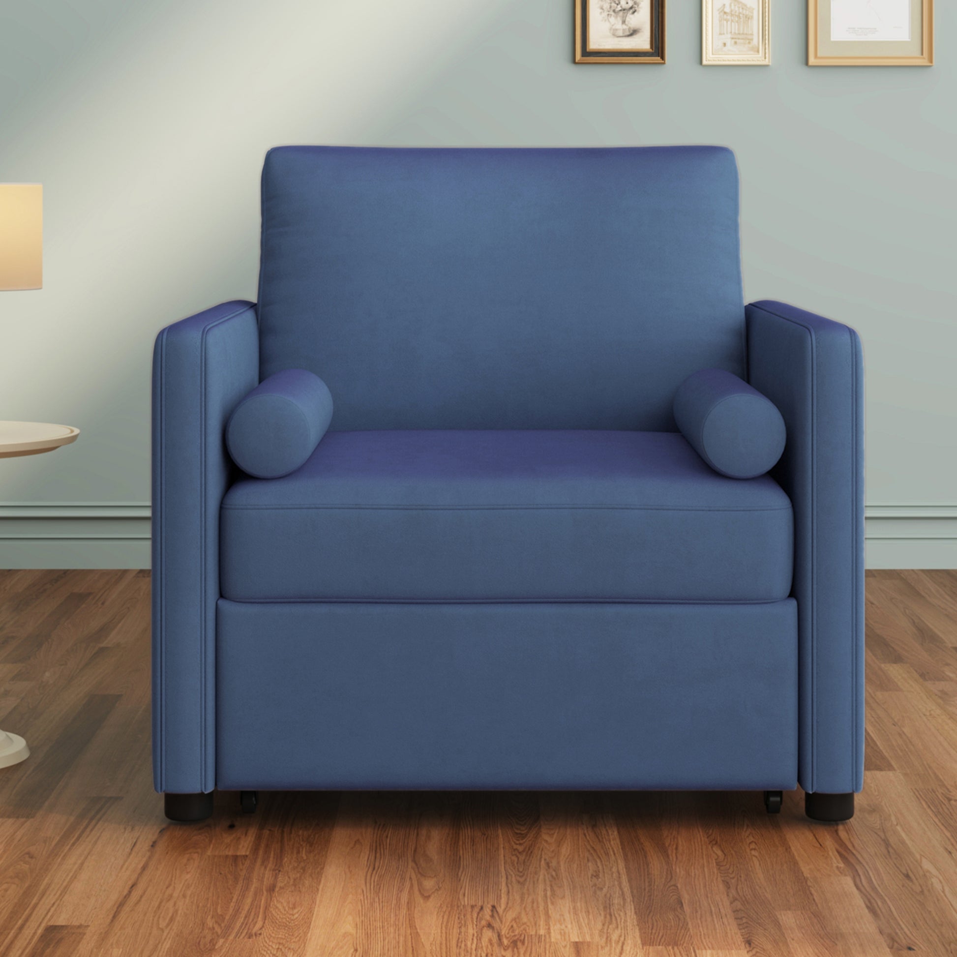 3 In 1 Convertible Sleeper Chair With Adjustable Backrest, Lounger Chair Turns Into Bed, Single Bed For Living Room, Velvet, Ink Blue Blue Velvet