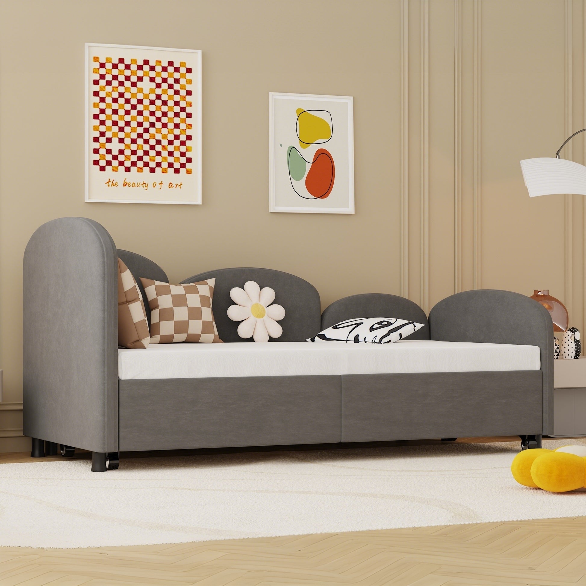 Twin Size Twin Size Bed Frames With An Another Bed Frame, Velvet Upholstered Daybed, Modern Sofa Bed Daybed Frame For Bedroom Living Room, Suitable For Living Room, Kids Room, Bedroom Ddry Gray Dark
