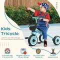 Qaba Kids Tricycle For Toddlers Age 2 5 With Adjustable Seat, Toddler Bike For Children With Basket, Bell, Handlebar Grips, Blue Blue Metal