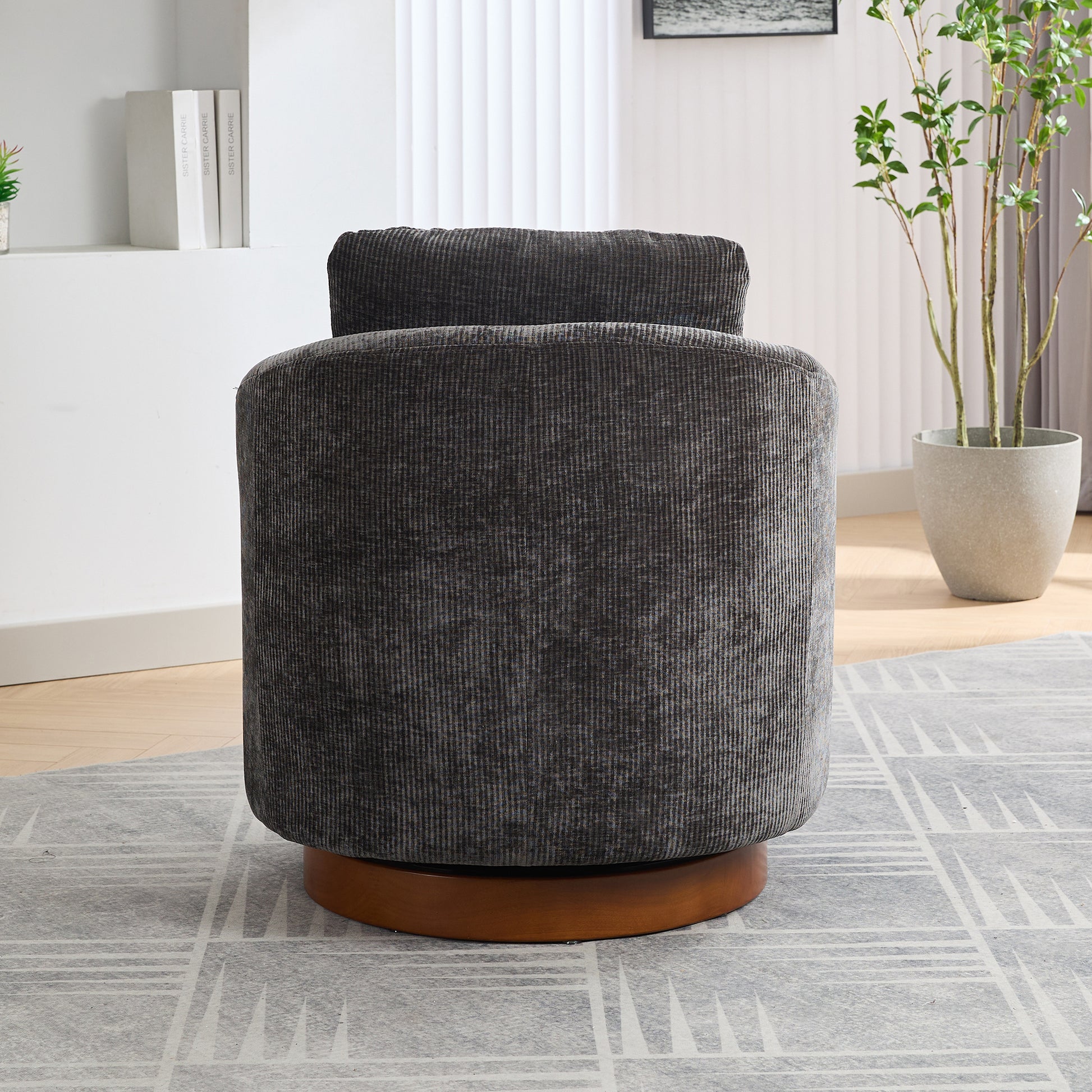 30.3"W Swivel Accent Barrel Chair And Comfy Round Accent Single Sofa Chair, 360 Degree Club Chair, Lounge Armchair For Living Room Bedroom Nursery.Charcoal Charcoal Chenille