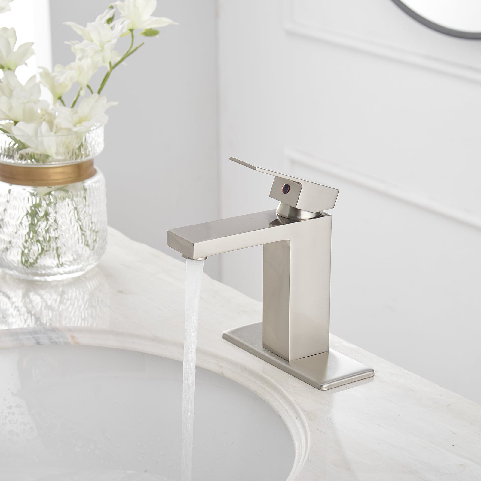 Brushed Nickel Low Arc Single Handle Bathroom Sink Faucet With Drain Brushed Nickel Brass