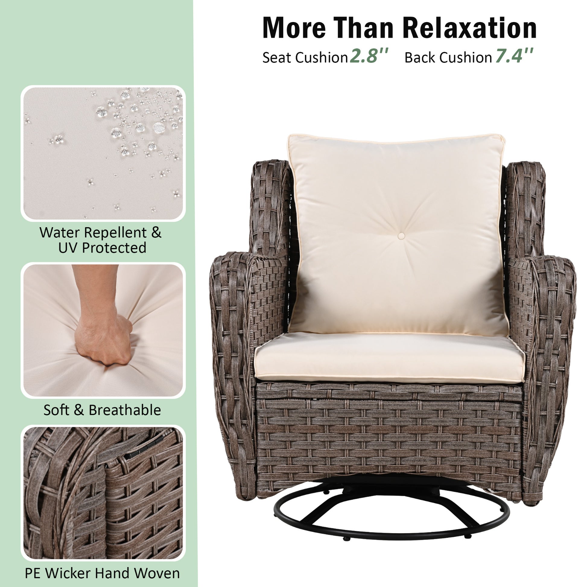 K&K 5 Pieces Outdoor Patio Furniture Set With Pet House Cool Bar And Retractable Side Tray, Rattan Wicker Patio Swivel Rocking Chairs Set Of 2 With Ottomans For Backyard, Porch, Balcony, Beige Yes Rocker & Glider Brown Beige Seats 2 Weather Resistant