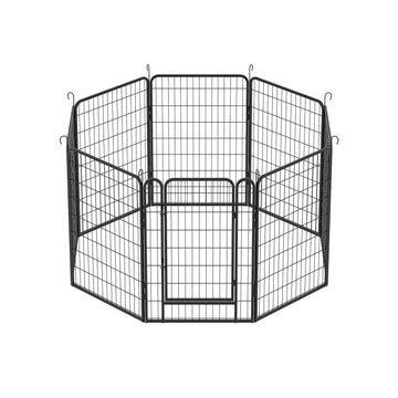8 Panels Heavy Duty Metal Playpen With Door,39.37"H Dog Fence Pet Exercise Pen For Outdoor, Indoor Black Metal