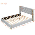 Queen Size Upholstered Platform Bed With Metal Strips, Off White Queen Off White Pu