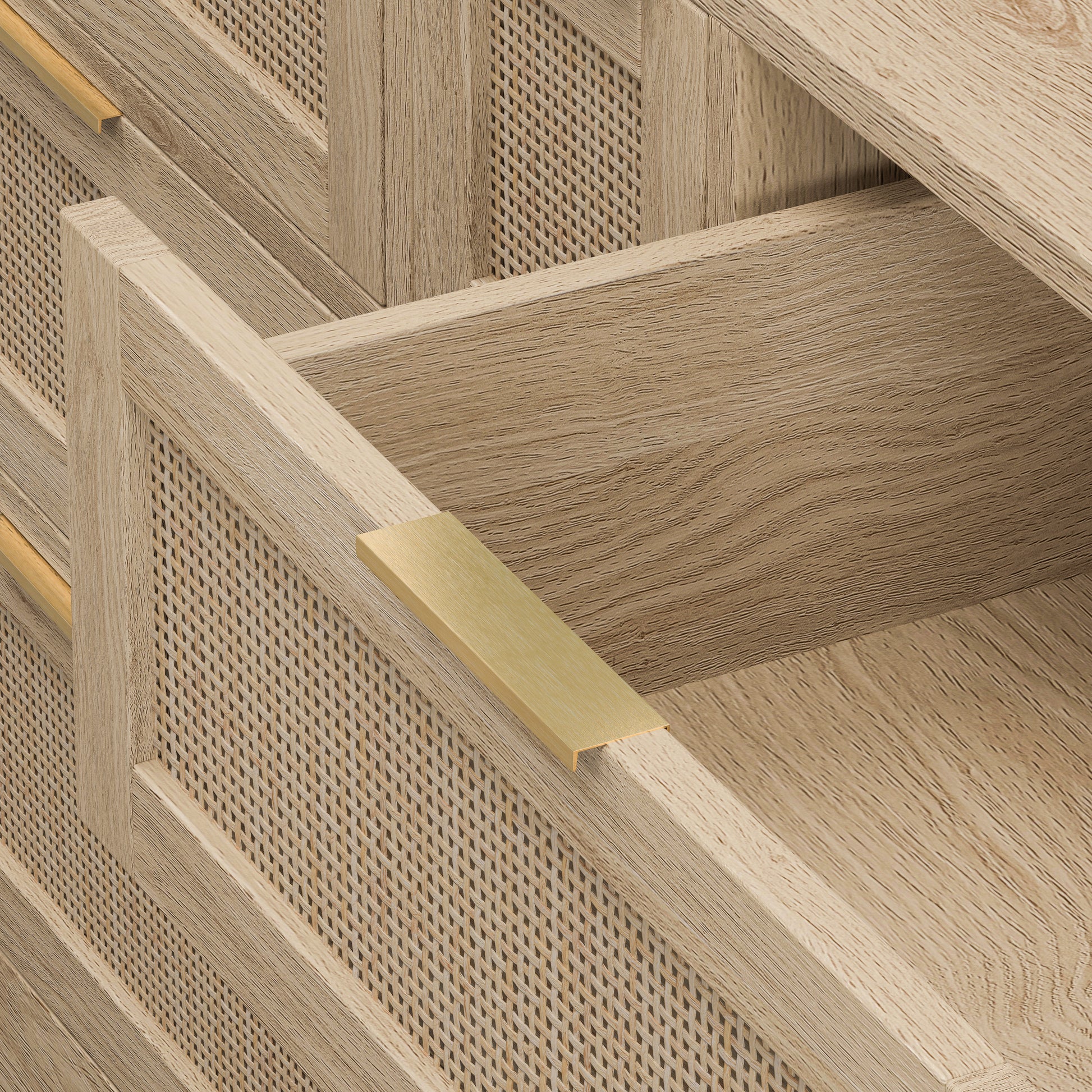 51.2 "Rattan Locker With Drawers, 9 Drawers, Metal Handles For Kitchen, Living Room, Bedroom Natural Natural Mdf