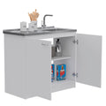 Oklahoma Utility Sink, Double Door Cabinet, Stainless Steel Countertop White Kitchen Modern Melamine Particle Board