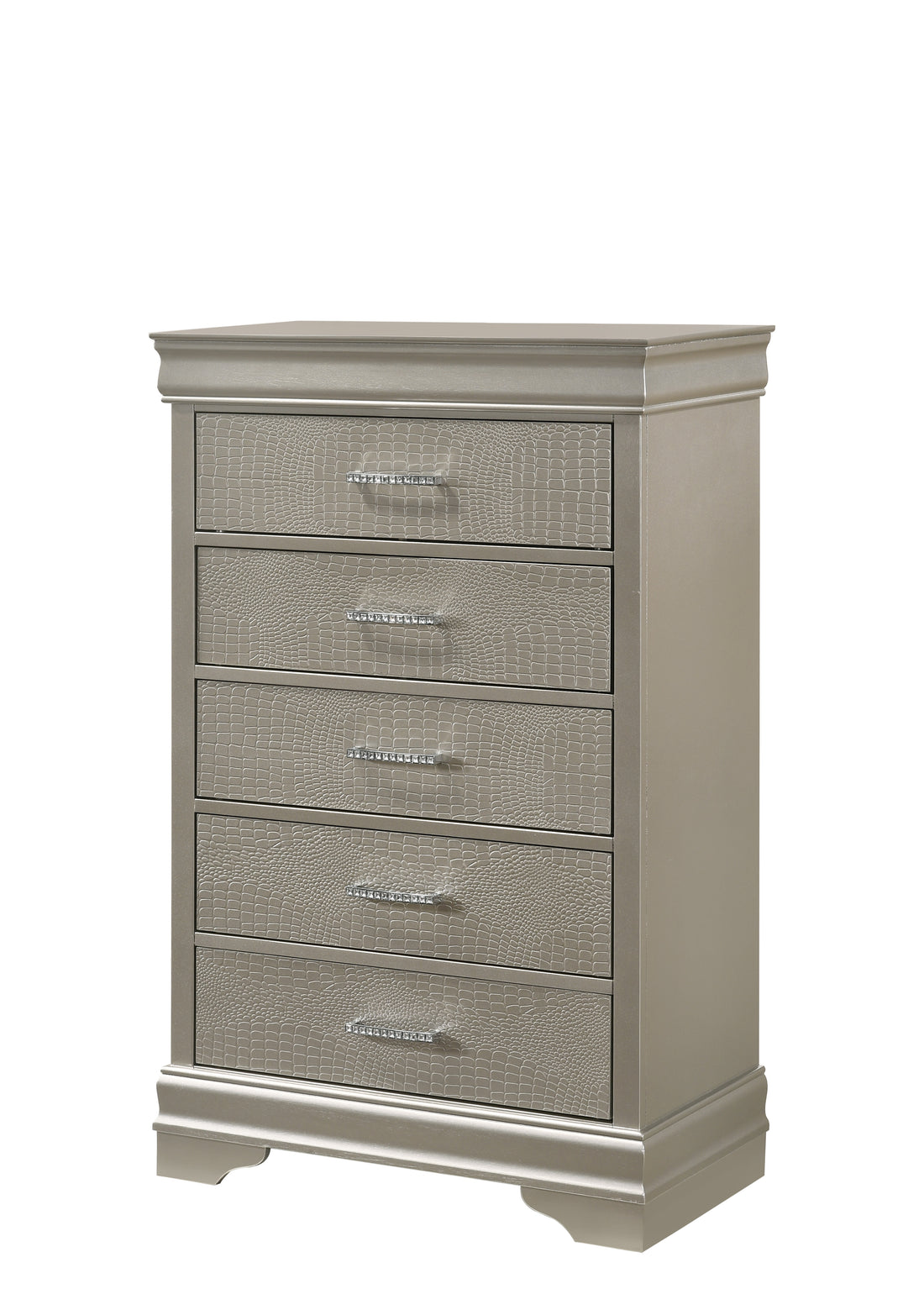 5 Drawer Tall Chest Modern 1Pc Beige Champagne Texture Finish Solid Wood Wooden Crystal Tufted Handle Bedroom Home Furniture Beige,Champagne Bedroom Modern Wood