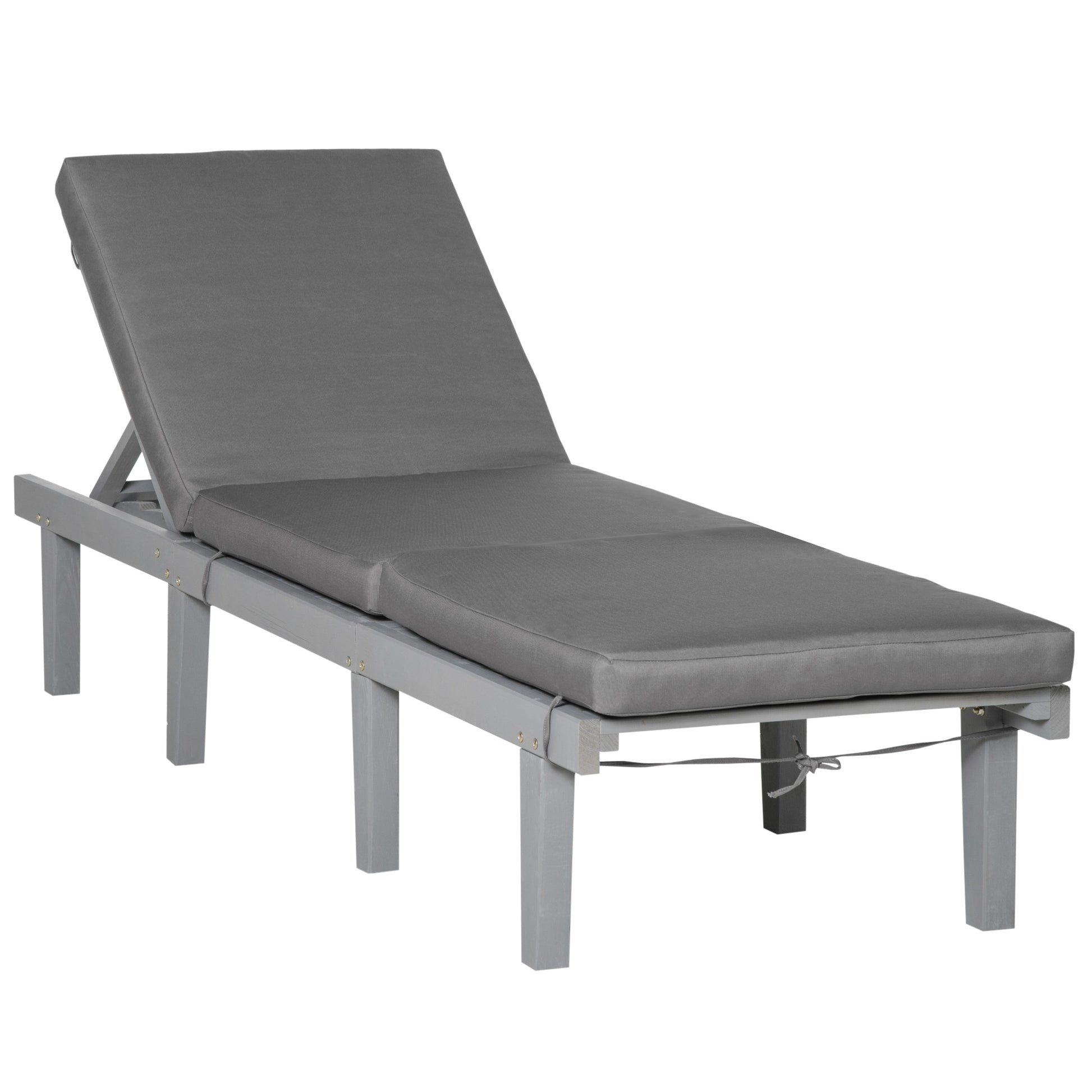 Outsunny Chaise Lounge Chair For Outdoor, Patio Recliner With 4 Position Adjustable Backrest And Cushion For Deck, Beach, Lawn And Sunbathing, Gray Grey Polyester