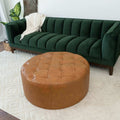 Seletar Tan Leather Ottoman Light Tan Genuine Leather Solid Brown Cocktail Tufted Genuine Leather
