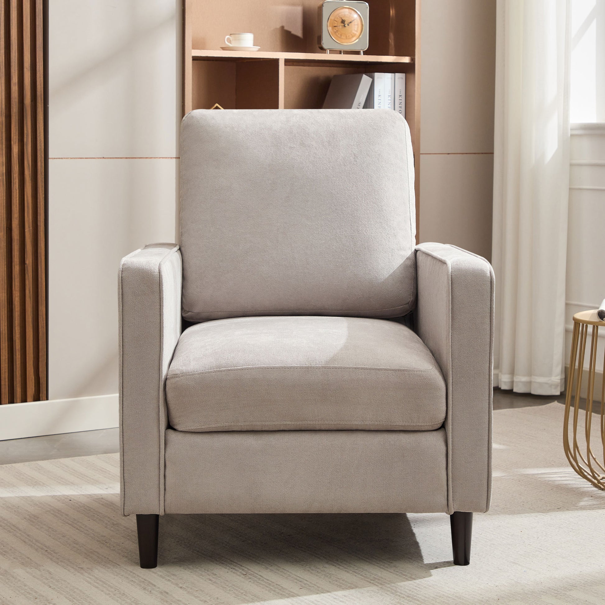 Mid Century Accent Chair ,Modern Linen Fabric Armchair For Living Room,Double Side Pockets, Comfortable And Padded Reading Feature Sofa Chair, Suitable For Bedrooms, Living Rooms, And Offices Light Gray Linen
