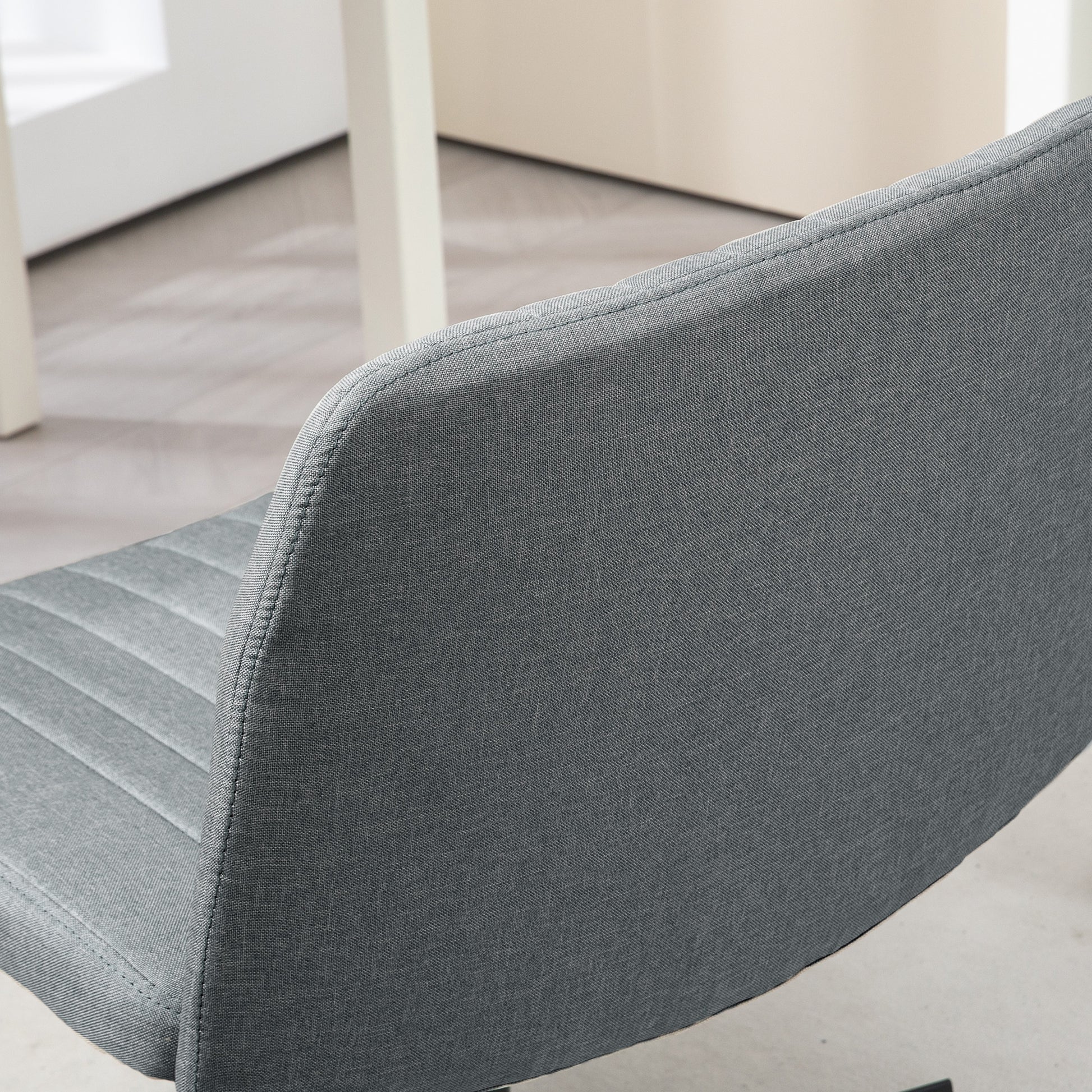 Homcom Wide Office Chair, Armless Office Desk Chair, Computer Fabric Vanity Chair With Adjustable Height, Gray Grey Polyester