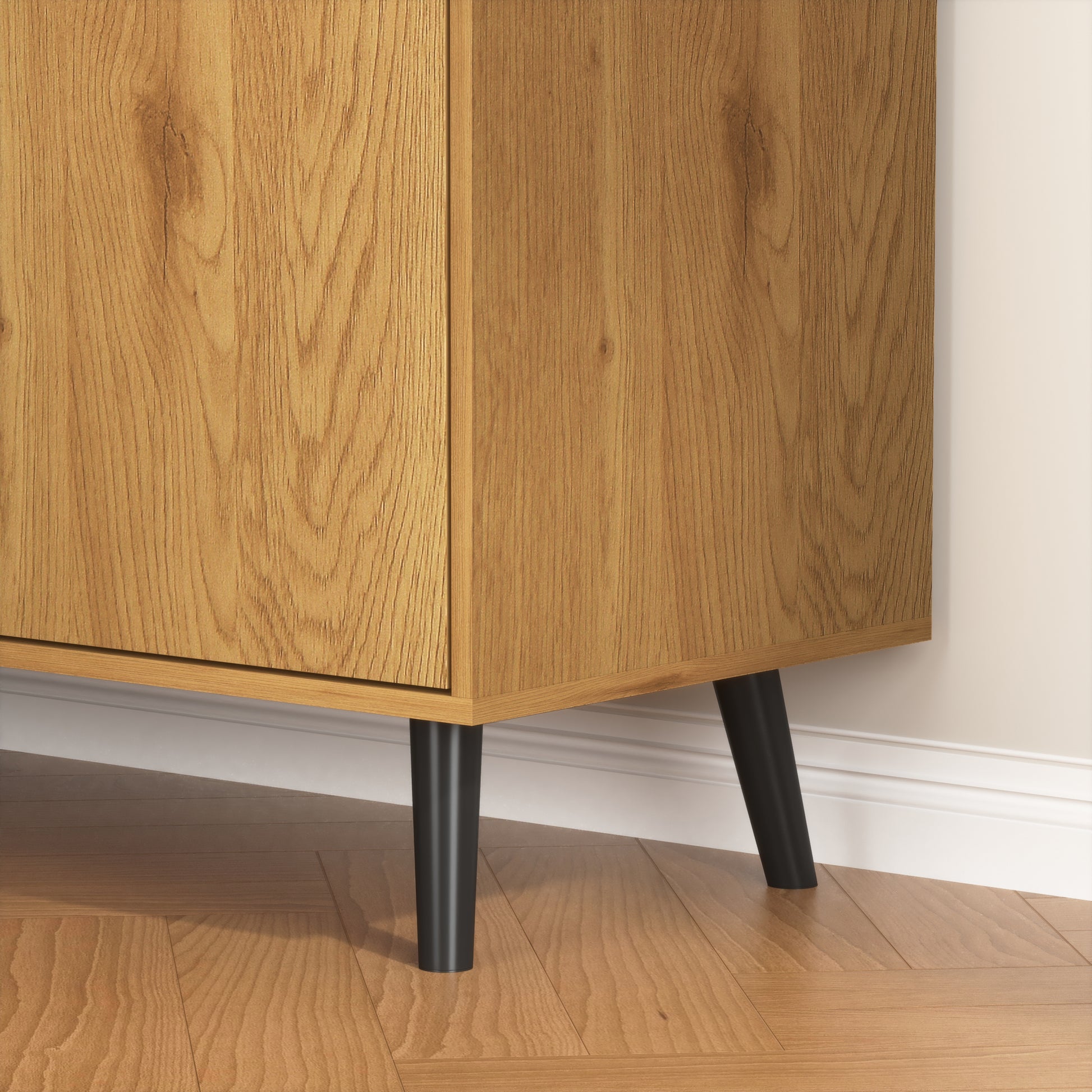 Storage Cabinet With 3 Drawers & Adjustable Shelf, Mid Century Cabinet With Door, Accent Cabinet For Living Room, Home Office, Entryway, Natural Wood Color Natural Wood Particle Board