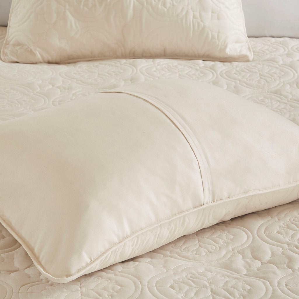 3 Piece Reversible Bedspread Set Cream Full Queen Queen Cream Microfiber