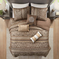 6 Piece Jacquard Quilt Set With Throw Pillows Brown Gold Full Queen Full Brown Gold Cotton