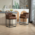Coolmore Counter Height Bar Stools Set Of 2, Modern Square Bar Stool With Back, Black Metal Frames, Upholstered Bar Stools For Kitchen Island, Pub, Club Brown Pu Brown Pu Primary Living Space Foam Pu