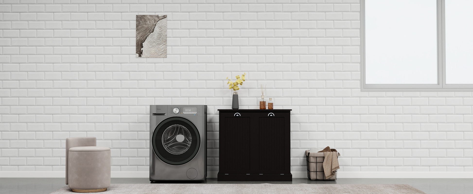 Two Compartment Tilt Out Laundry Sorter Cabinet Black Black Mdf