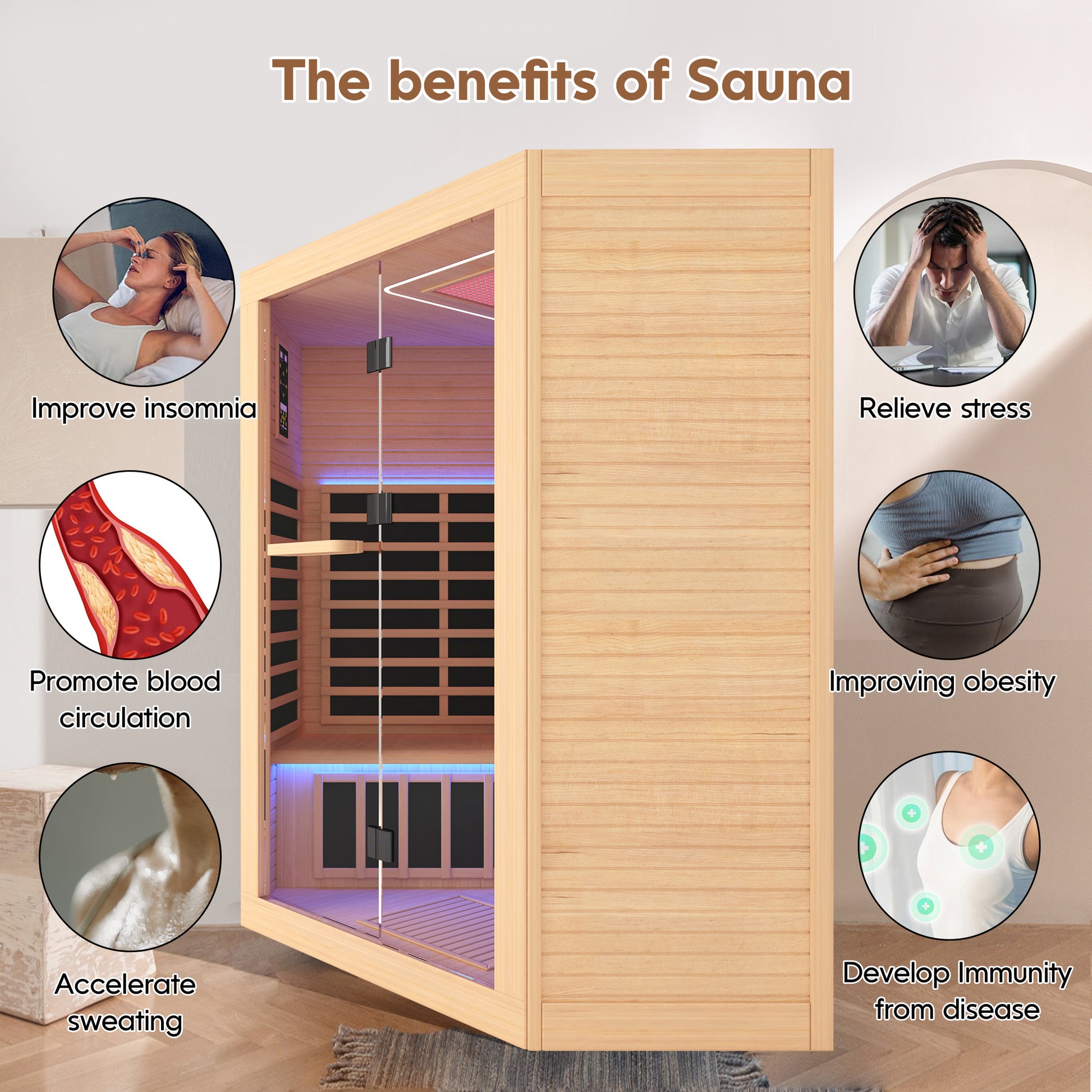 Canadian Hemlock Pentagonal Double Sauna Natural Graphite Bathroom Wood Paper Glass