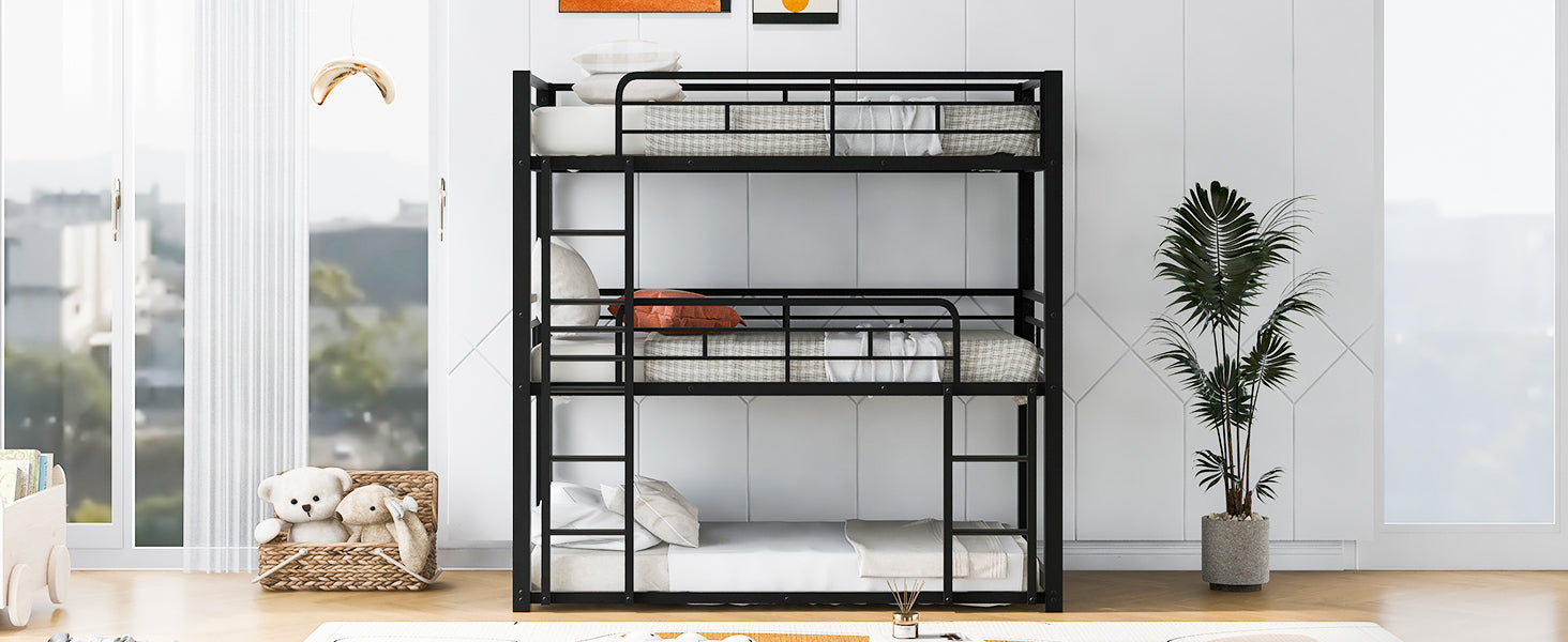Metal Twin Size Triple Bunk Bed, Black Old Sku: Sm000230Aab 1 Box Spring Not Required Twin Black Metal Bedroom Metal