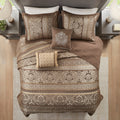 5 Piece Reversible Jacquard Bedspread Set Brown Gold King King Brown Gold Microfiber