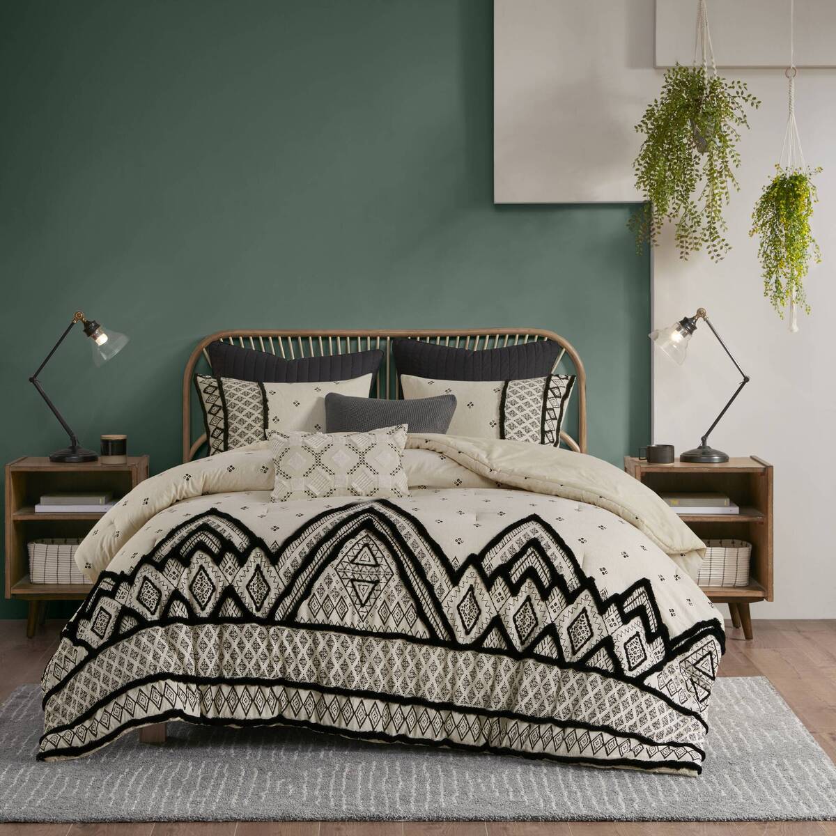 3 Piece Cotton And Flax Linen Blend Comforter Set Natural King Cal King King White Black Cotton